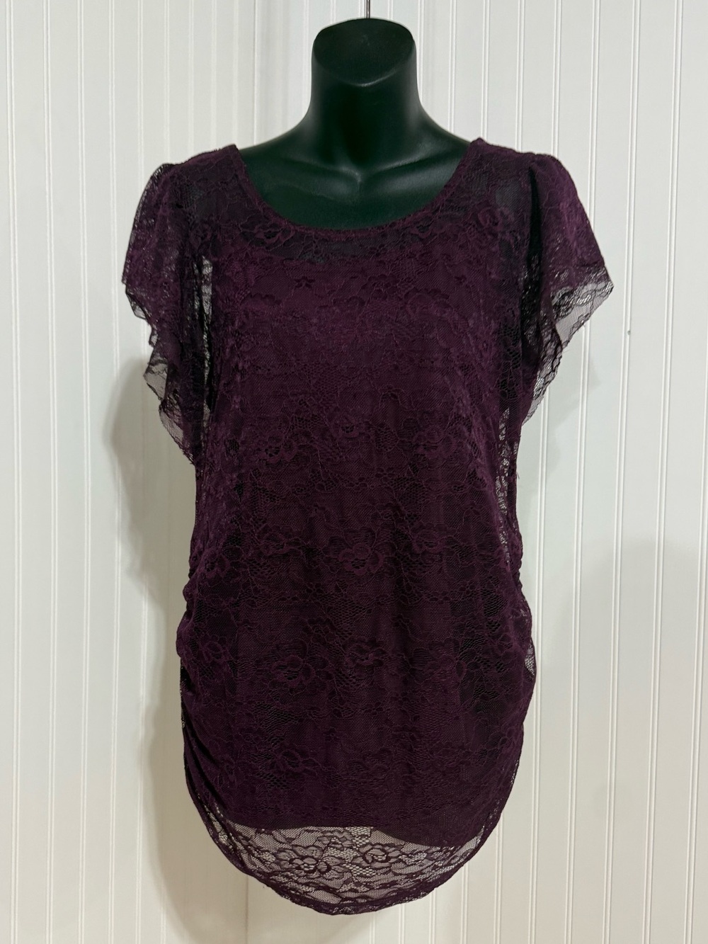 Maternity Lace Overlay Short Sleeve Top